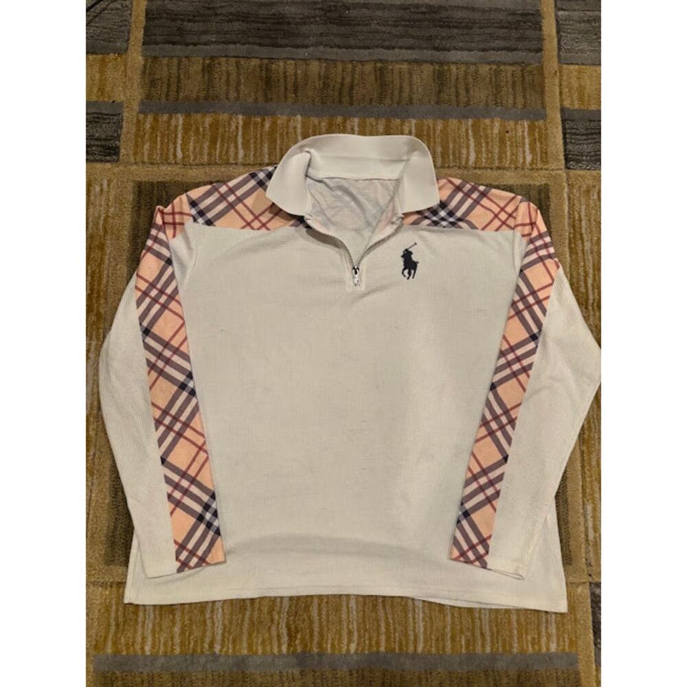 Polo Ralph Lauren White and Plaid Quarter Zip Pullover Excellent Condition